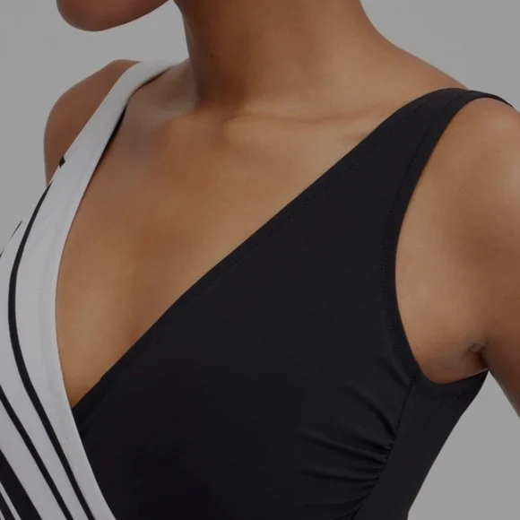 Black and White Striped Swimsuit - Picture 6 of 7